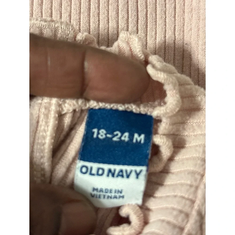 Old Navy 2-Piece Ribbed Set Toddler 18-24M Pink Excellent Lettuce Trim Flare Leg